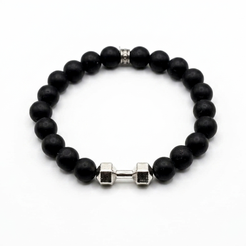 Urthn Premium Matte Stone Bracelet with Dumbbell Charm(Pack of 6)