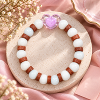 Urthn White Beaded Bracelet with Heart Charm & Wooden Bead Accents