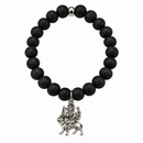 Urthn Black Matte Beads Bracelet with Goddess Durga Charm for Mens(Pack of 12)