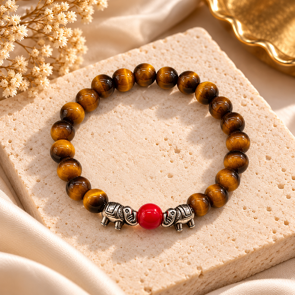 Urthn Trendy Tiger Beads Bracelet with Elephant Charms for Women & Men's(Pack Of 3 )