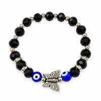Urthn Trendy Black and Evil Eye Beads Bracelet with Butterfly Charm for Women(Pack Of 3 )