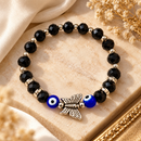 Urthn Trendy Black and Evil Eye Beads Bracelet with Butterfly Charm for Women(Pack Of 3 )