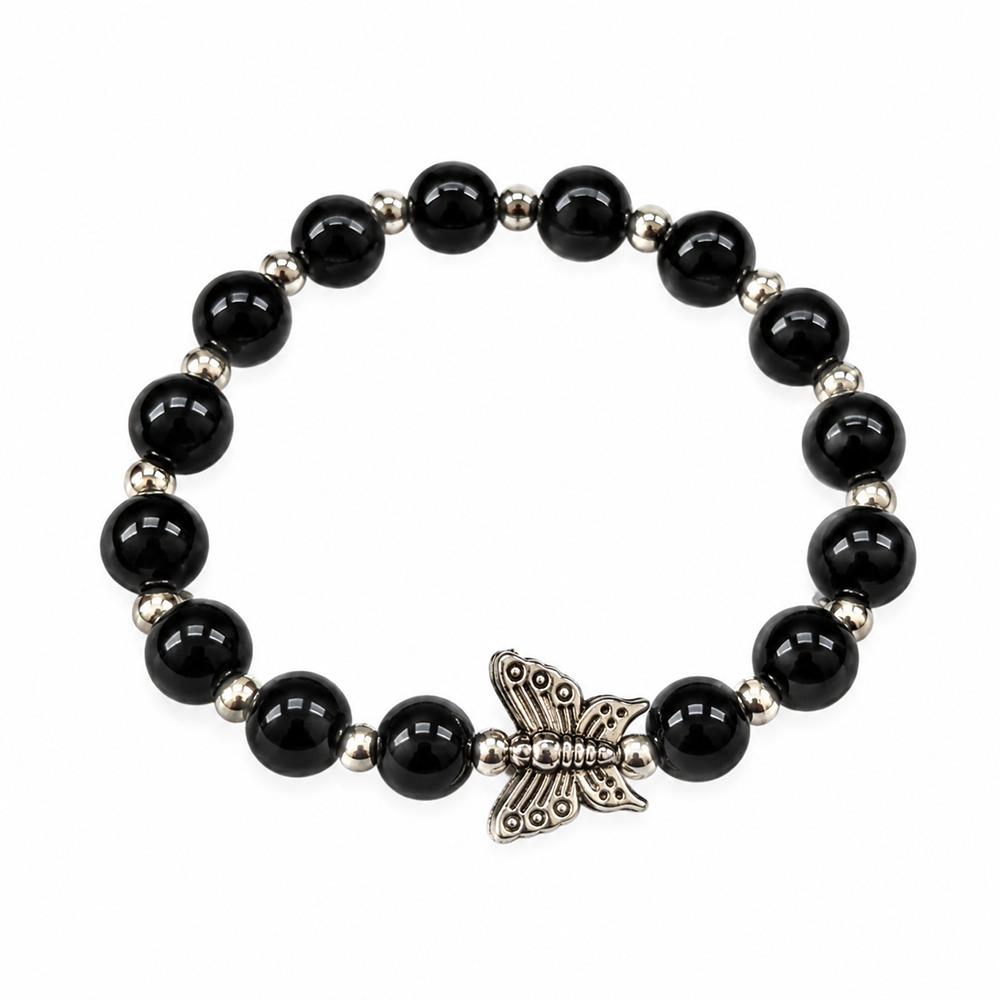 Urthn Trendy Black Beads Bracelet with Butterfly Charm for Women (Pack Of 3 )