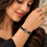 Urthn Trendy Black Beads Bracelet with Butterfly Charm for Women 