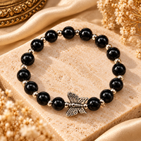 Urthn Trendy Black Beads Bracelet with Butterfly Charm for Women (Pack Of 3 )