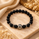 Urthn Trendy Black Beads Bracelet with Silver Ball Charm for Women & Men's