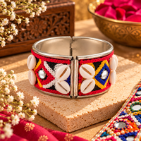 Urthn Colourful Navratri Shell & Mirror Work Traditional Kada Bracelet