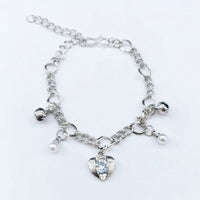 Urthn Fashionable Silver Plated With Heart Shape Charm Bracelet with Pearl Drops(Pack Of 6)