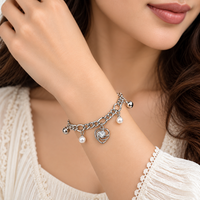 Urthn Fashionable Silver Plated With Heart Shape Charm Bracelet with Pearl Drops(Pack Of 6)