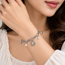Urthn Fashionable Silver Plated With Round Shape Charm Bracelet with Pearl Drops(Pack Of 6)