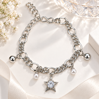 Urthn Fashionable Silver Plated With Star Shape Charm Bracelet with Pearl Drops