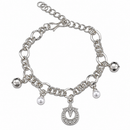 Urthn Fashionable Silver Plated Charm Bracelet with Pearl Drops(Pack Of 6)