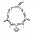 Urthn Fashionable Silver Plated With Lips Shape Charm Bracelet with Pearl Drops(Pack Of 6)
