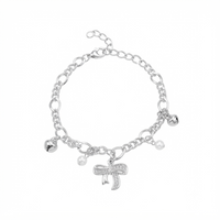 Urthn Fashionable Silver Plated With Bow Shape Charm Bracelet with Pearl Drops(Pack Of 6)