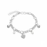 Urthn Fashionable Silver Plated With Heart Shape Charm Bracelet with Pearl Drops(Pack Of 6)
