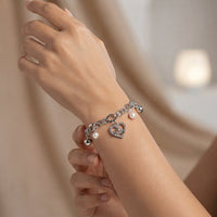 Urthn Fashionable Silver Plated With Heart Shape Charm Bracelet with Pearl Drops