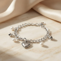 Urthn Fashionable Silver Plated With Heart Shape Charm Bracelet with Pearl Drops