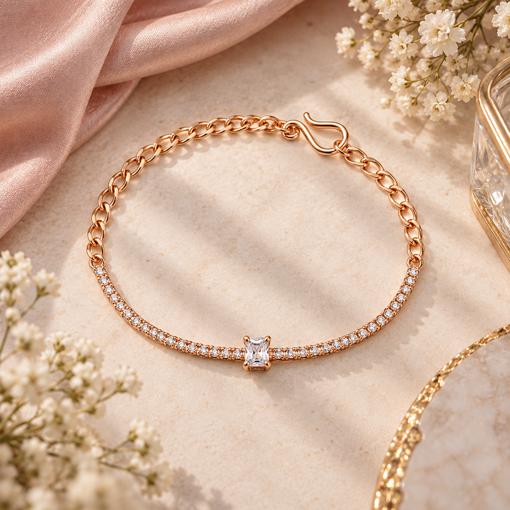Urthn Everglow Rose Gold Plated Round Shape American Diamond  Bracelet for Women