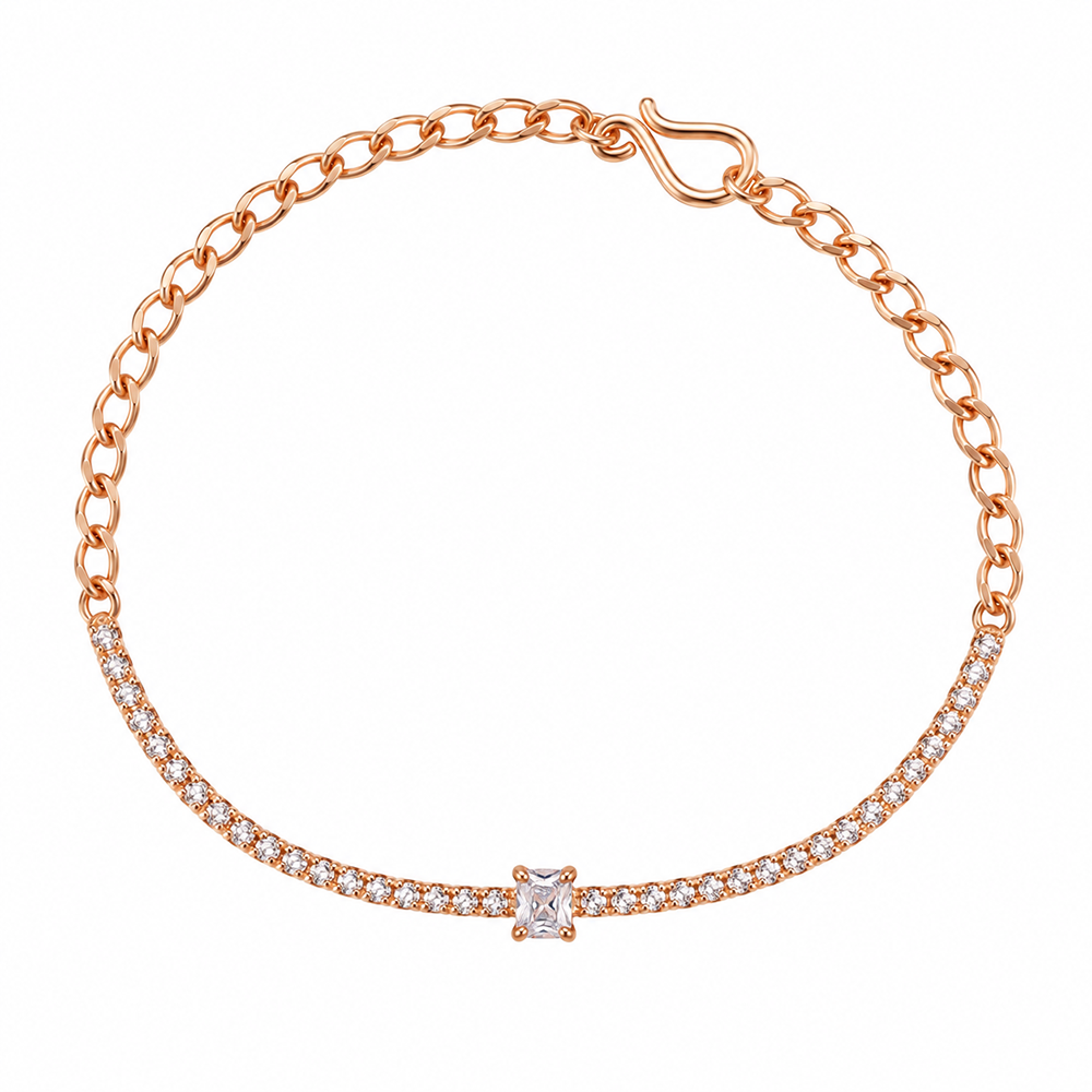 Urthn Everglow Rose Gold Plated Round Shape American Diamond  Bracelet for Women(Pack Of 6)