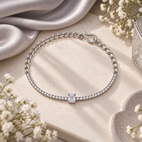 Urthn Everglow Silver Plated Rectangle Shape American Diamond Fashion Bracelet for Women