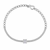 Urthn Everglow Silver Plated Rectangle Shape American Diamond Fashion Bracelet for Women(Pack Of 6)