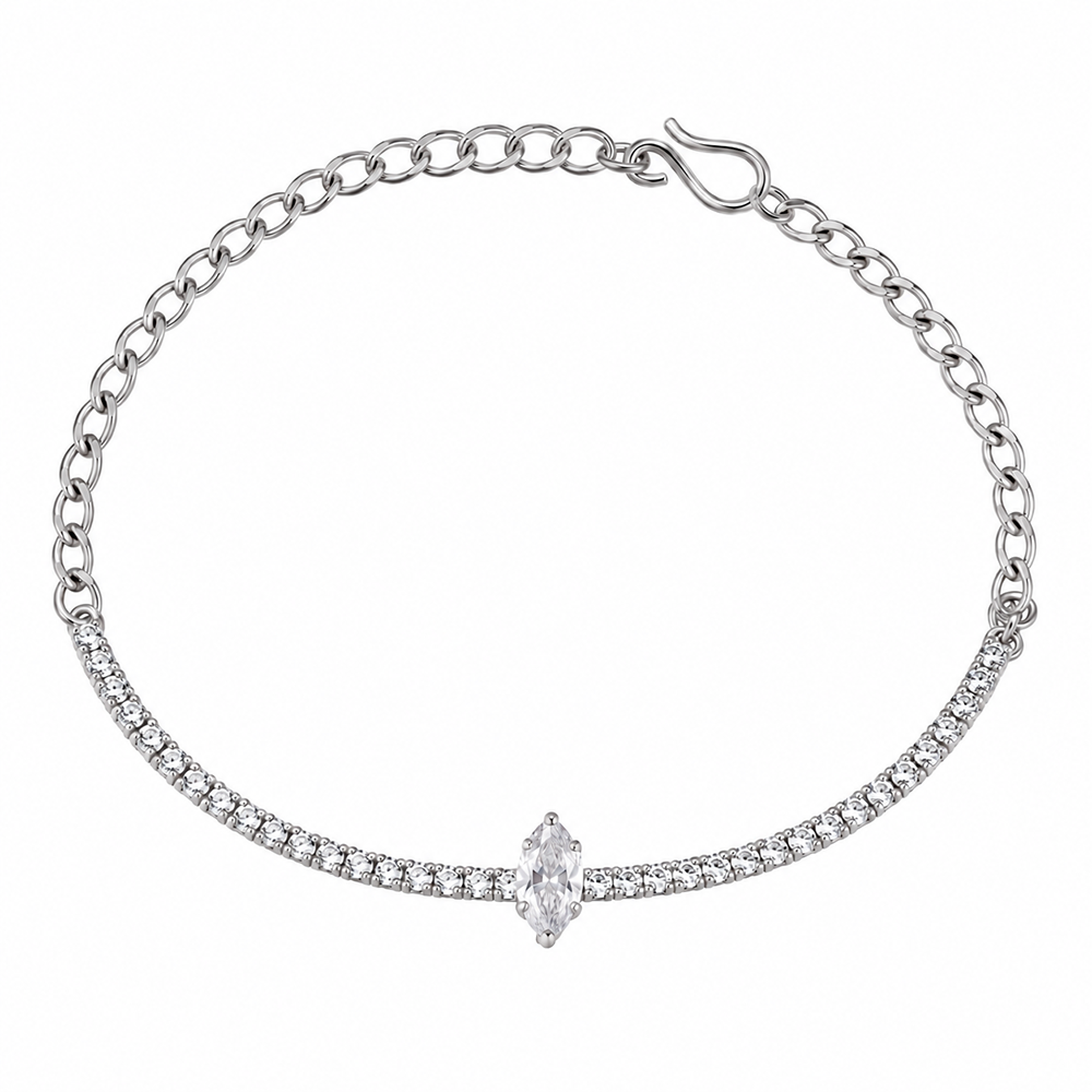 Urthn Everglow Silver Plated Rectangle Shape American Diamond Fashion Bracelet for Women(Pack Of 6)