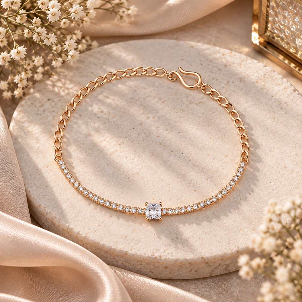 Urthn Everglow Rose Gold Plated Rectangle Shape American Diamond  Bracelet for Women