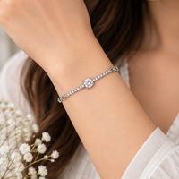 Urthn Everglow Silver Plated Round Shape American Diamond Fashion Bracelet for Women(Pack Of 6)