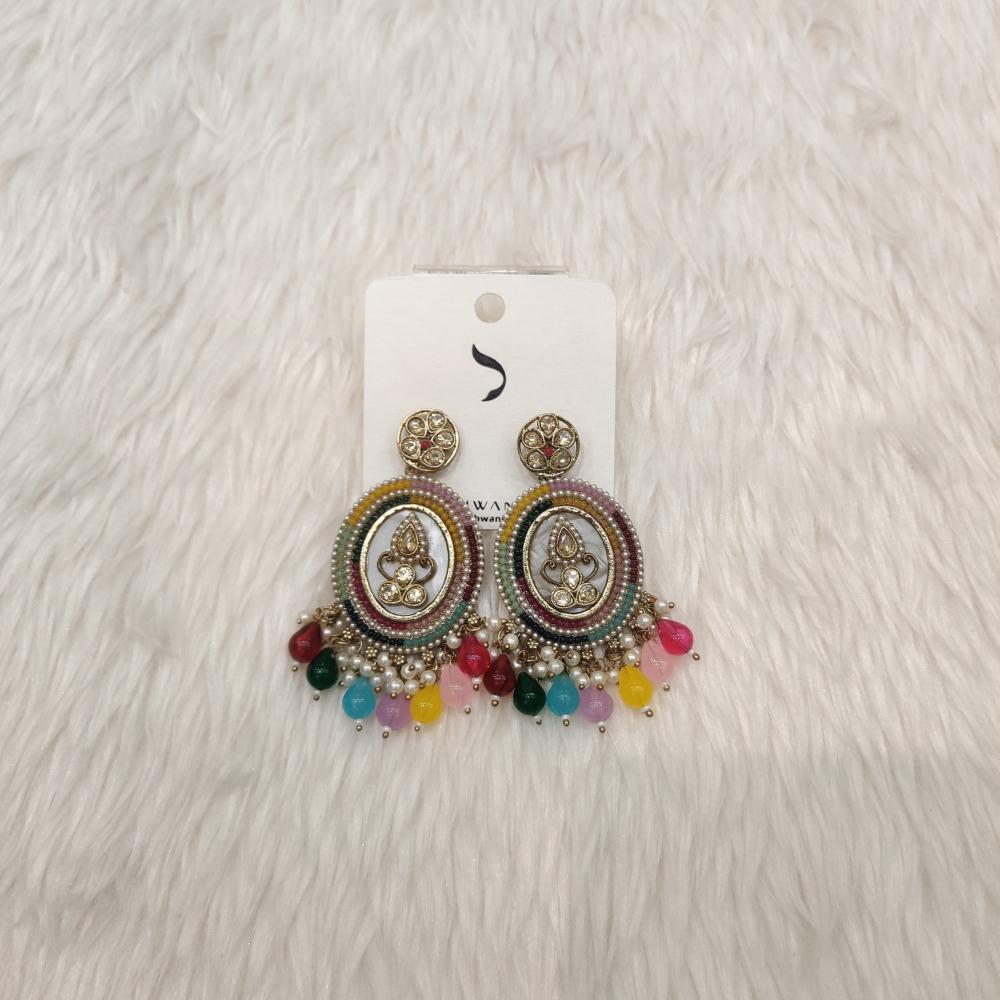 Dhwani Gold Plated Crystal Stone And Beads Dangler Earrings
