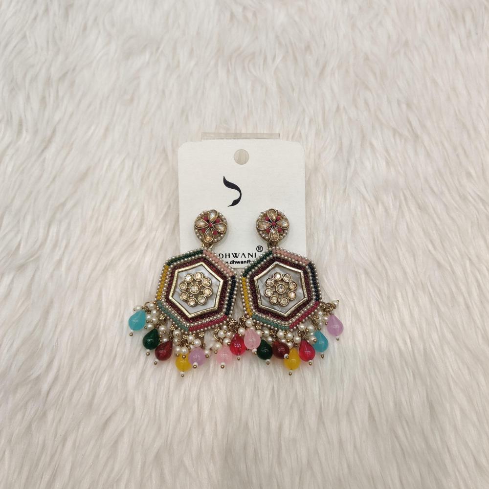 Dhwani Gold Plated Crystal Stone And Beads Dangler Earrings