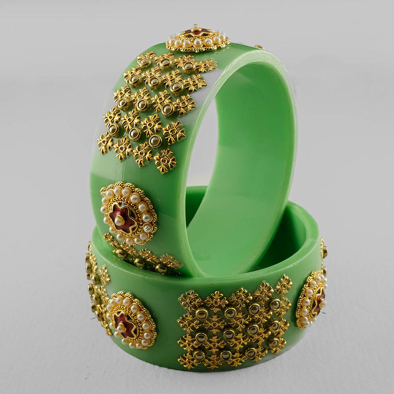 SOB Set of 2 Designer  Acrylic Bangles with Studded Kundan