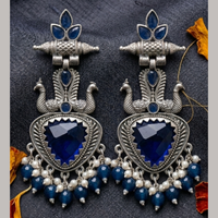 Wearhouse Fashion Oxidised Plated Pota Stone And Pearl Dangler Earrings