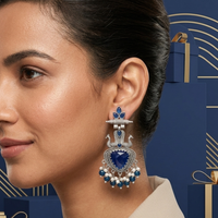 Wearhouse Fashion Oxidised Plated Pota Stone And Pearl Dangler Earrings