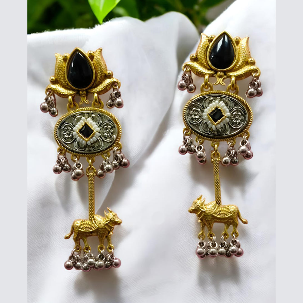 Wearhouse Fashion 2 Tone Plated Pota Stone And Pearls Dangler Earrings