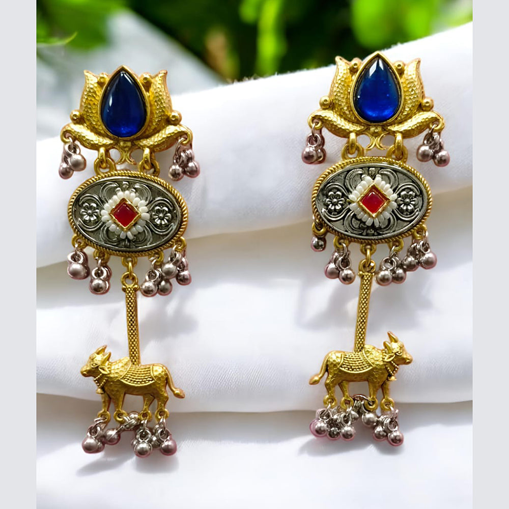 Wearhouse Fashion 2 Tone Plated Pota Stone And Pearls Dangler Earrings