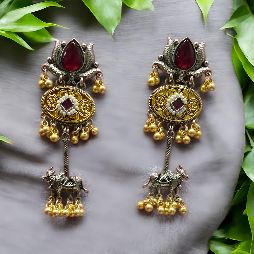 Wearhouse Fashion 2 Tone Plated Pota Stone And Pearls Dangler Earrings