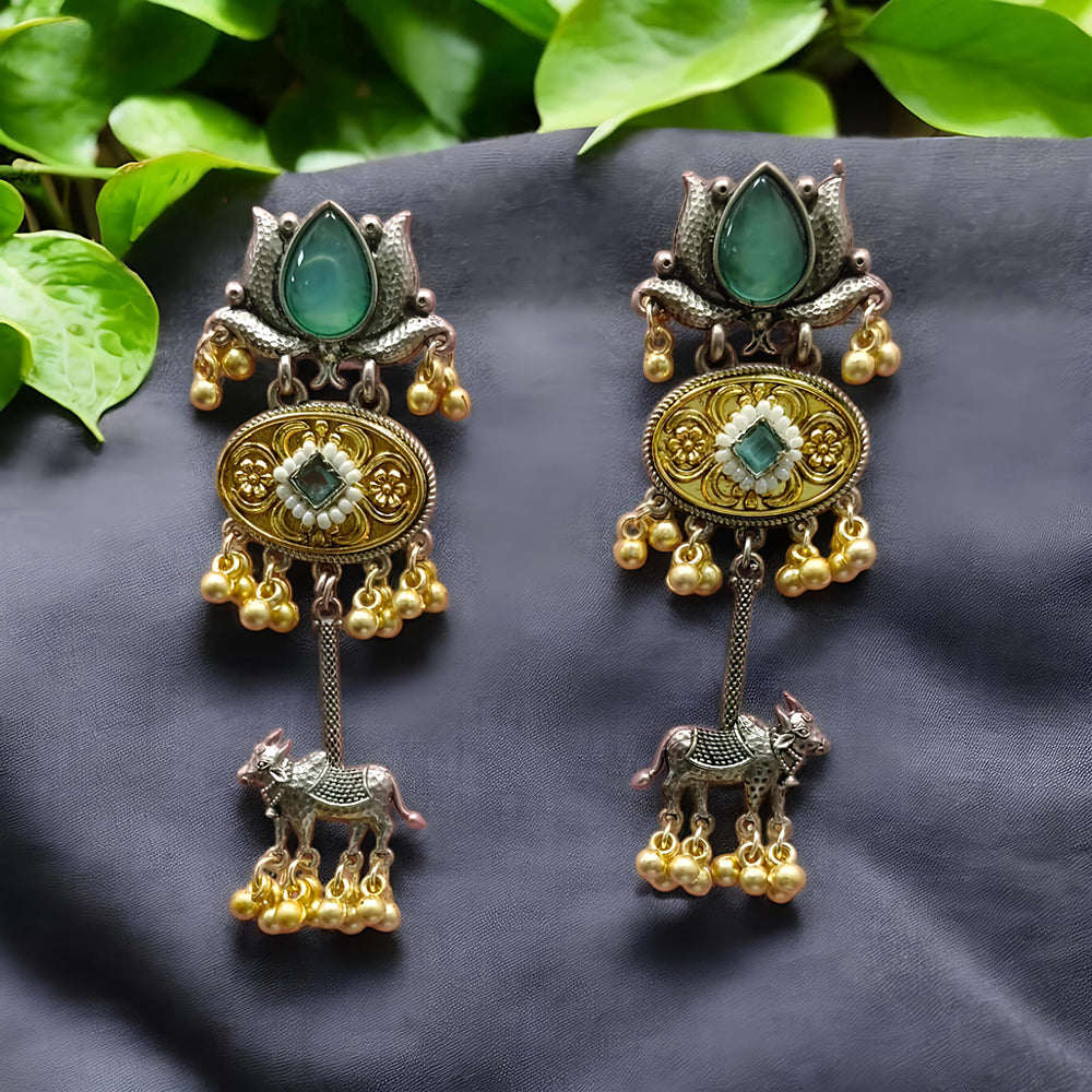 Wearhouse Fashion 2 Tone Plated Pota Stone And Pearls Dangler Earrings