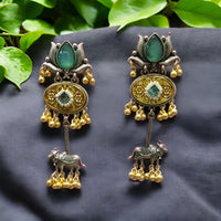 Wearhouse Fashion 2 Tone Plated Pota Stone And Pearls Dangler Earrings