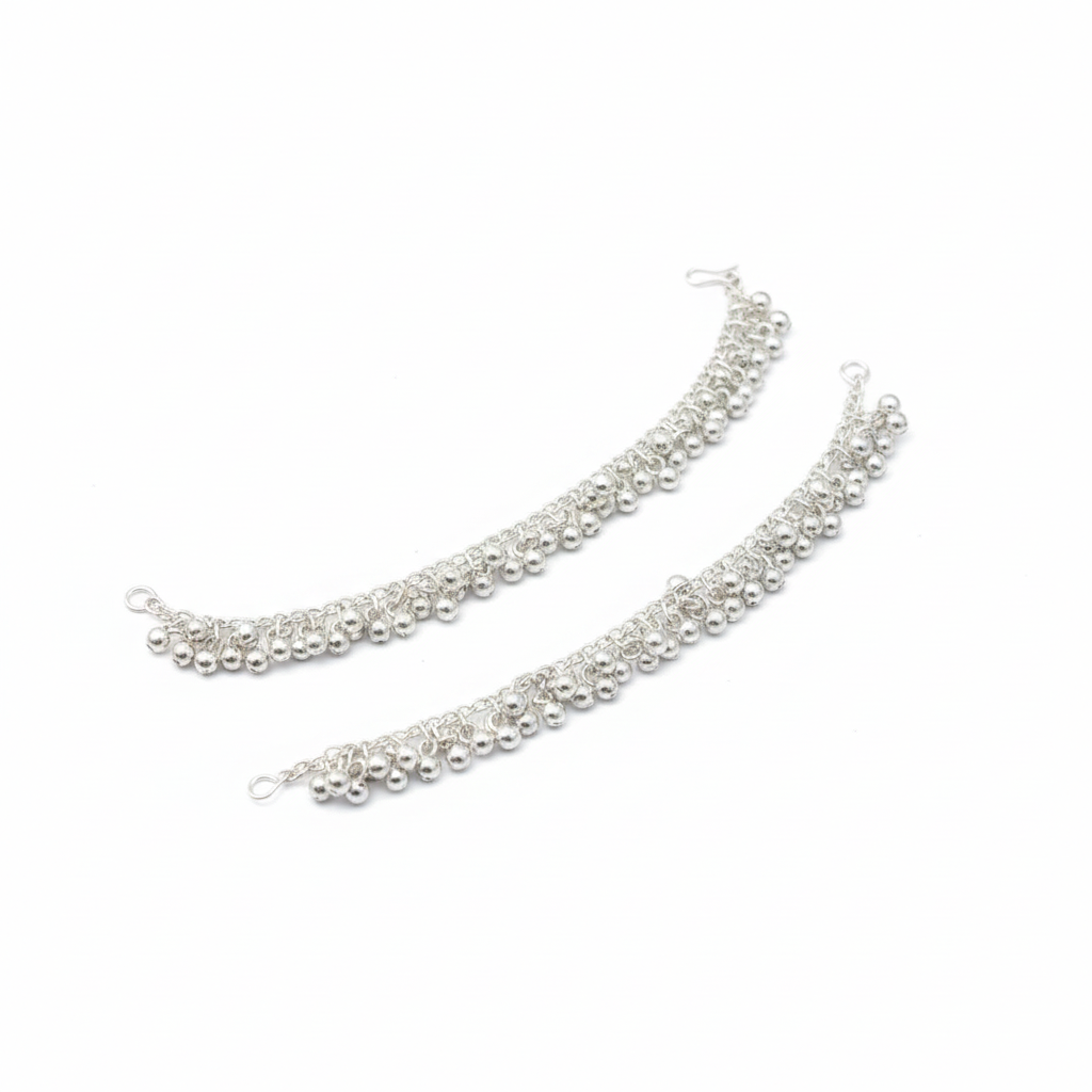 Urthn Classic Oxidised Silver Ghungroo Kaan Chain\ Earchain \ Kan Chain (Pack Of 6)