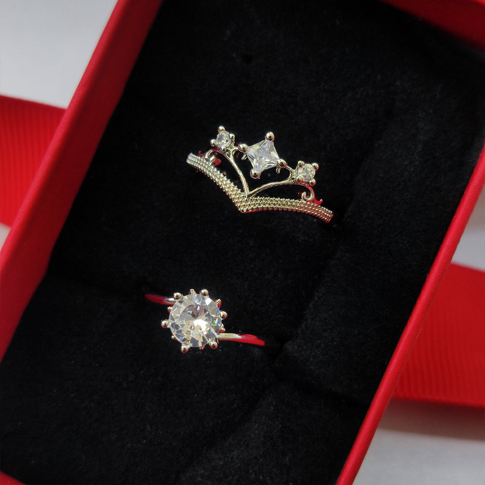 Urthn  Rhodium Plated Solitaire Couple Ring Set ( Assorted ) - 1506918 (Pack Of 6)