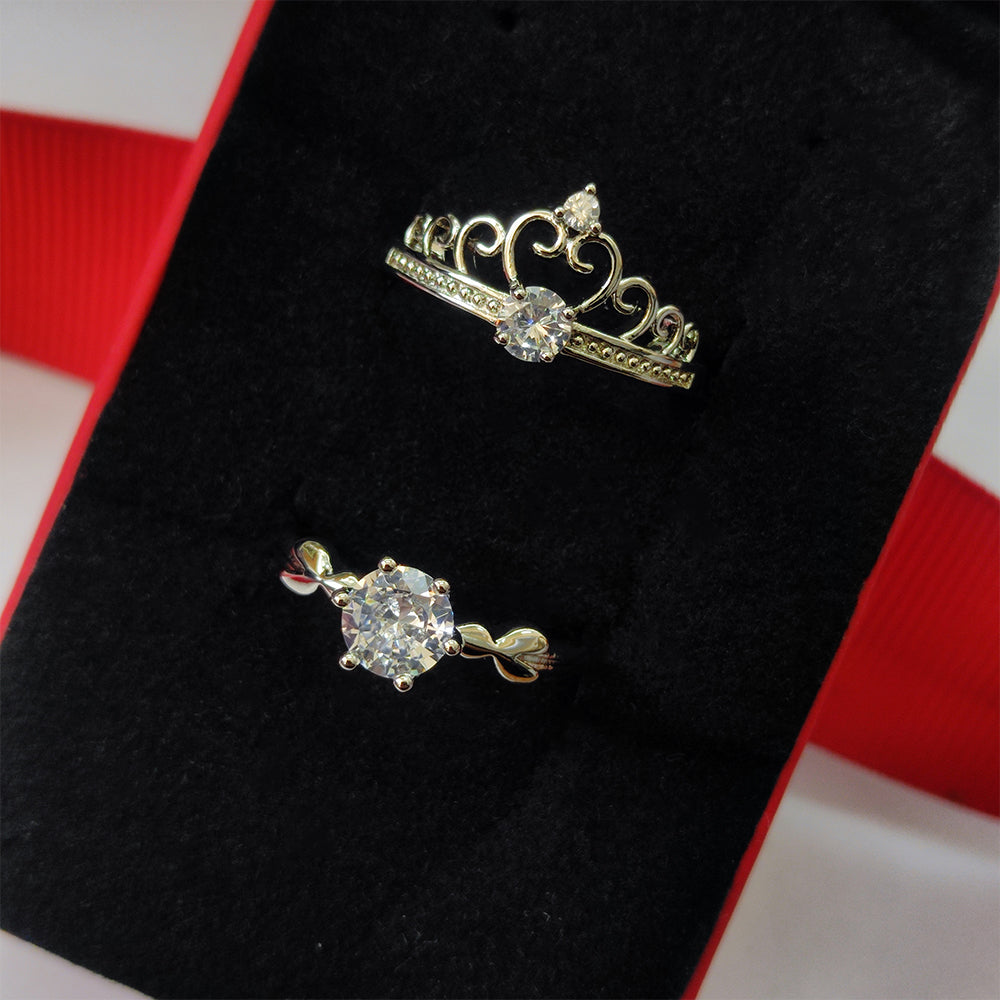 Urthn  Rhodium Plated Solitaire Couple Ring Set ( Assorted ) - 1506920 (Pack Of 6)