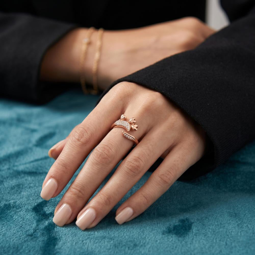 Urthn Rose Gold Plated American Diamond and Brass Adjustable Ring