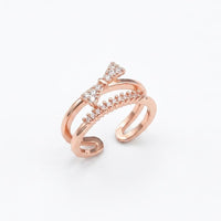 Urthn Rose Gold Plated American Diamond and Brass Adjustable Ring(Pack of 6)
