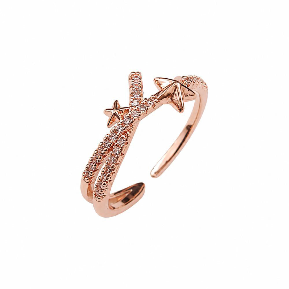 Urthn Rose Gold Plated American Diamond and Brass Adjustable Ring(Pack of 6)