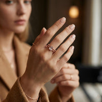 Urthn Rose Gold Plated American Diamond and Brass Adjustable Ring(Pack of 6)