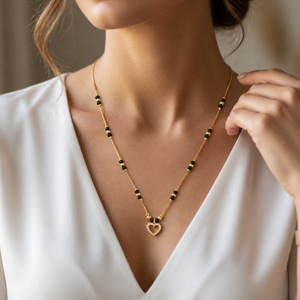 Urthn Heart Shape Charms Trendy Mangalsutra For Women (Pack of 3)
