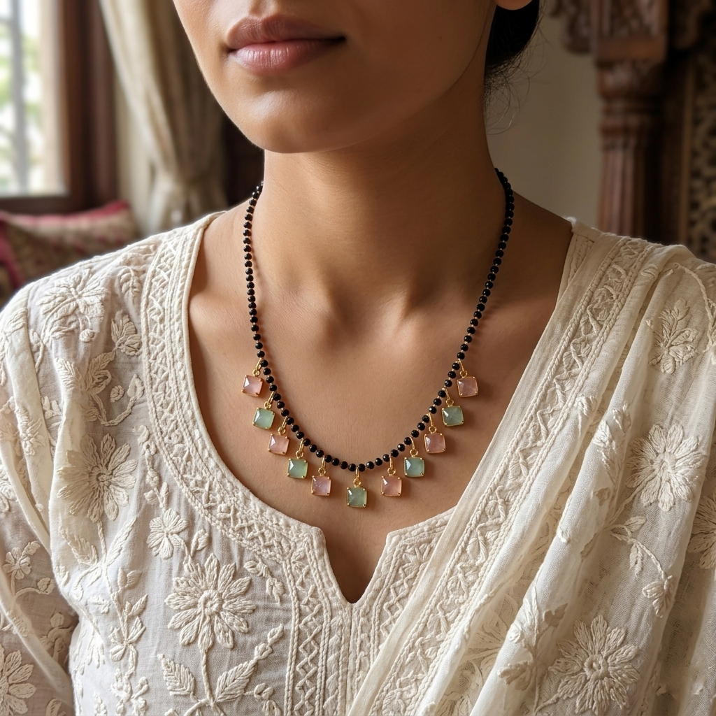 Urthn Square Charms Trendy Mangalsutra For Women (Pack of 3)