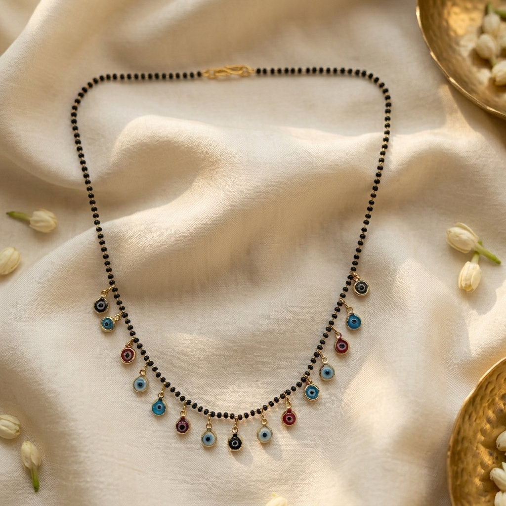 Urthn Evil Eye Round Shape Charms Trendy Mangalsutra For Women (Pack of 3)