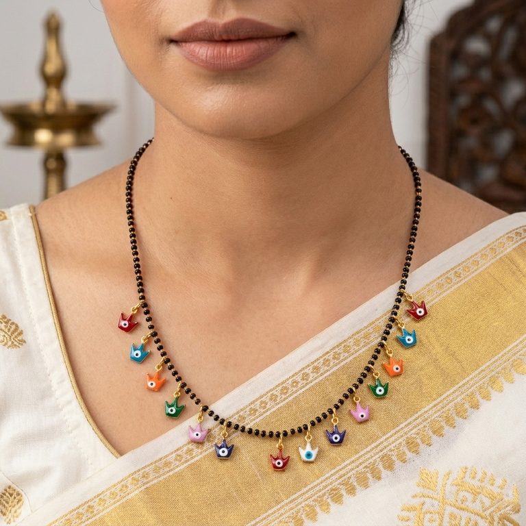 Urthn Evil Eye Crown Shape Charms Trendy Mangalsutra For Women (Pack of 3)