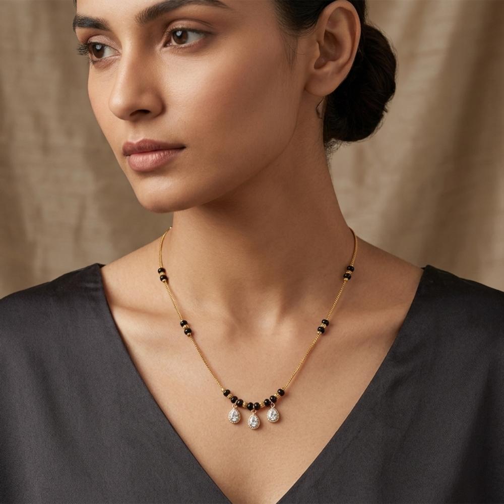 Urthn  Classic Gold-Plated Mangalsutra with Sparkling Crystal Charms (Set of 3)